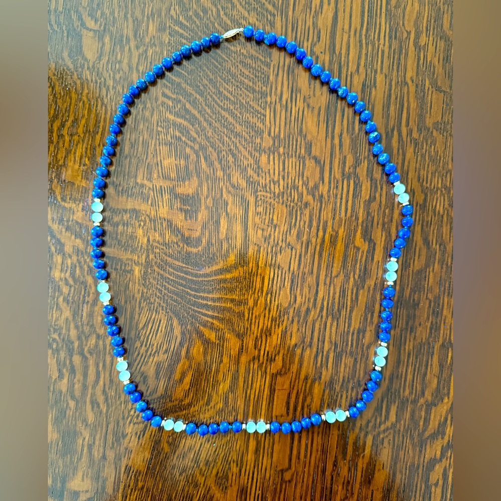Lapis and pearl bead necklace
